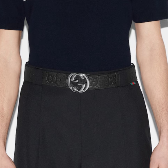 GUCCI MENS WIDE BELT WITH INTERLOCKING G BUCKLE NWT - Picture 1 of 7